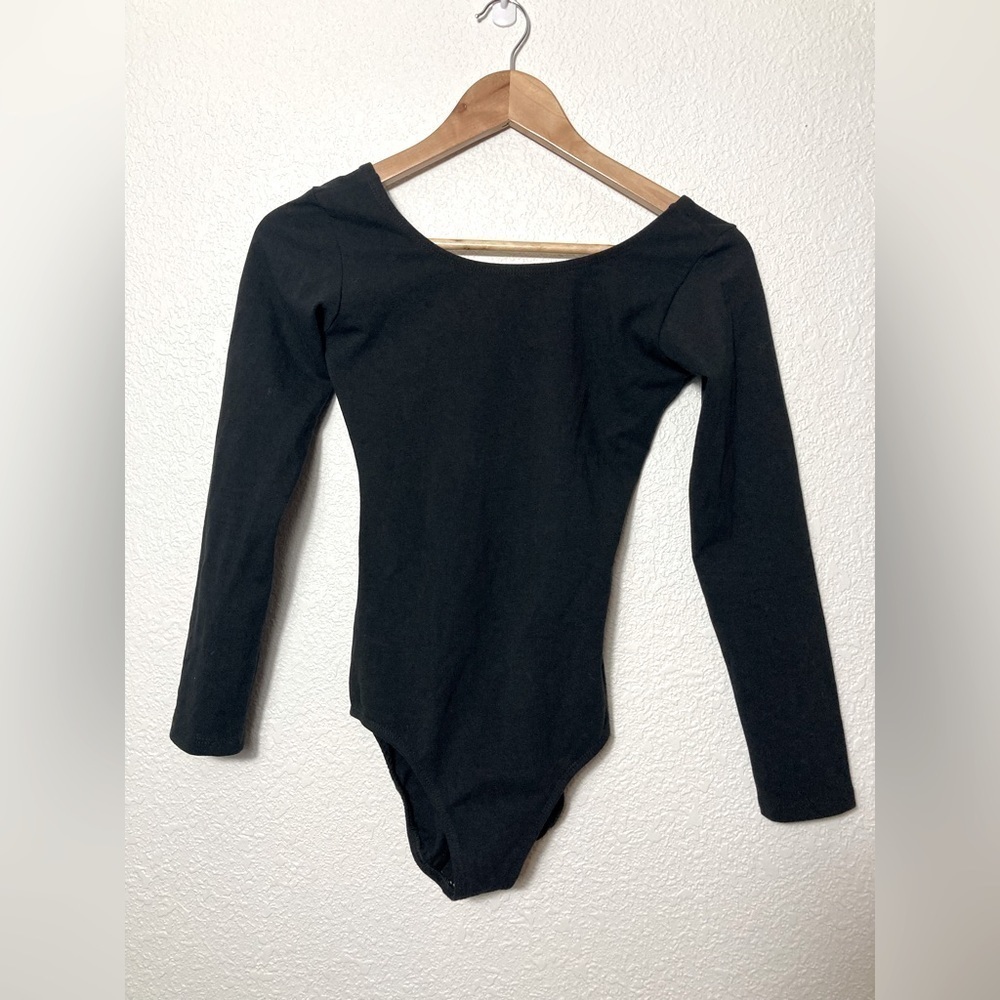 Eurotard black medium cotton spandex bodysuit long sleeve